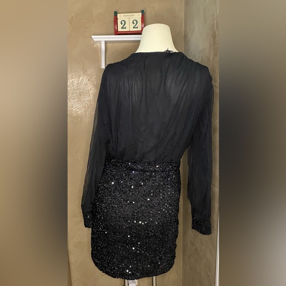 Nurel amir Fashion Sequin black mini Dress Party Long Sleeve size 42 - Picture 4 of 15